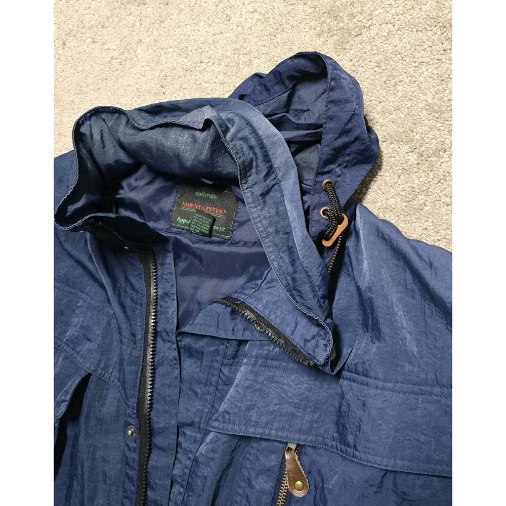 Vintage Mountaintek Utility‎ Jacket Mens XL Blue Mountain Parka Retractable Hood